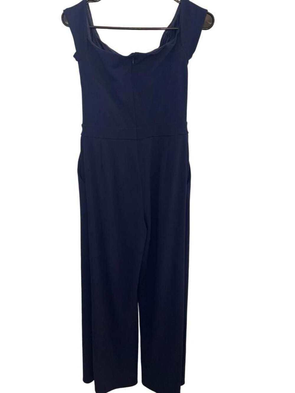 Express Navy Blue Off-The-Shoulder Wide Leg Jumpsuit - Picture 3 of 8